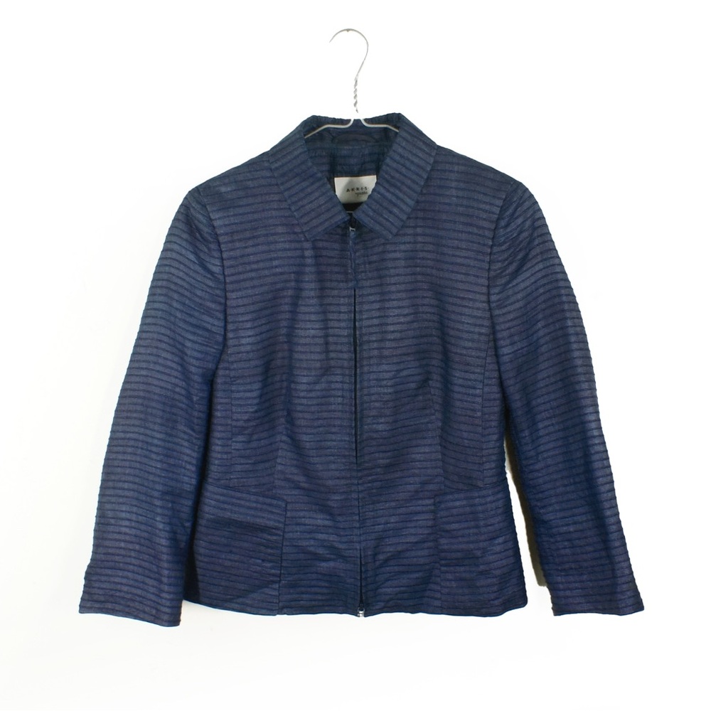 Akris Punto Silk Ottoman Stitch Pattern Evening Blue Lightweight Jacket